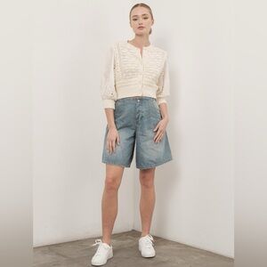 Wide Leg Denim Shorts